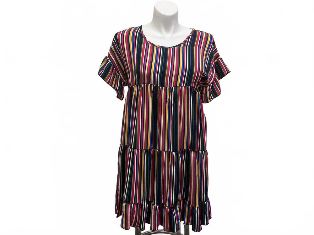 NEW HAPTICS women's short sleeve mini dress in striped multi color